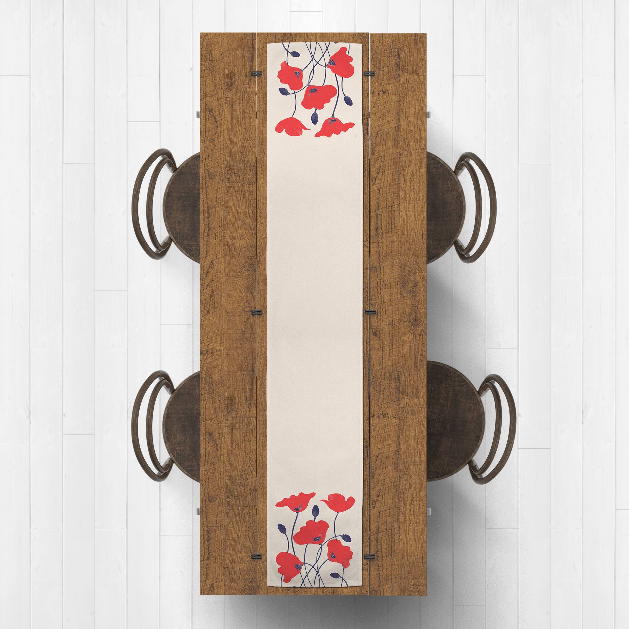 Simple Red Poppies Cotton Twill Runner